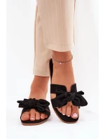 Płaskie Klapki Damskie Z Kokardką Czarne Tobin