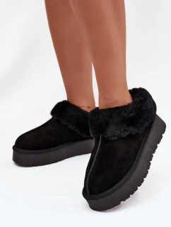 Skórzane Zamszowe Śniegowce Damskie Z Futerkiem Czarne Mivelle