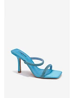 Dámské sandály na podpatku zdobené kamínky modré Vittoria