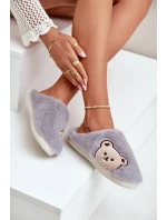 Kapcie Damskie Futrzane Z Misiem Szare Fiorinella