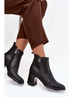 Ocieplane Botki Damskie Z Naturalnej Skóry Na Słupku Czarne Jovelle