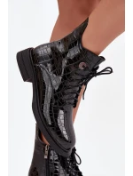 Kožené lakované boty s raženým vzorem vyhřívané černé Juviane