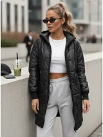 Dlhá dámska prešívaná bunda s kapucňou, čierna, FashionStreet TY5809 Dlhá dámska prešívaná bunda s kapucňou, čierna, FashionStreet TY5809