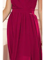 JUSTINE - Dlhé dámske šaty v bordovej farbe s výstrihom a zaväzovaním 362-5