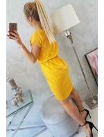 Šaty s obálkovým spodným dielom v horčicovej farbe