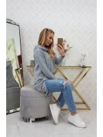Mikina s kapucňou s dlhým chrbtom šedá