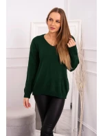 Sveter s výstrihom do V tmavo zelený Sveter s výstrihom do V tmavo zelený