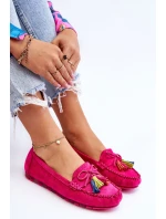 Zamszowe Mokasyny Z Kokardą I Frędzlami Fuksja Dorine