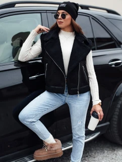 Dámska semišová vesta s ovčou kožušinou WOOLZIP čierna FashionStreet TY4742