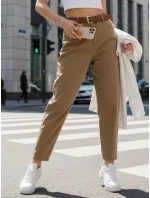 Dámske džínsy s opaskom mom fit tmavo béžové FashionStreet UY2878 Dámske džínsy s opaskom mom fit tmavo béžové FashionStreet UY2878