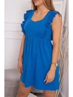 Šaty s volánikmi na bokoch nevädzovo modrej farby