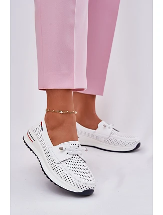 Skórzane Półbuty Damskie Na Platformie Białe Violeth