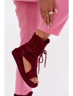 Dámské sandály Eko semiš s vysokým páskem a šněrováním Bordó Ferlisse