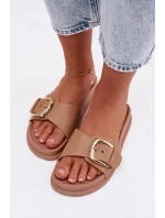 Dámské pantofle s zlatým sponou tmavě béžové Rosivana