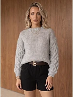 Dámsky oversize sveter s copánkovým vzorom, svetlosivý, FashionStreet MY2591