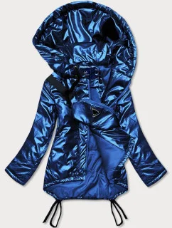 Dámska krátka zimná bunda s obličkami modrá (omdl-018)