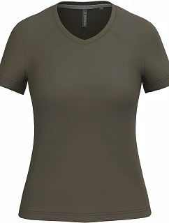 Kariban K 381 Dámske tričko s výstrihom do V 20.K381 tmavá khaki