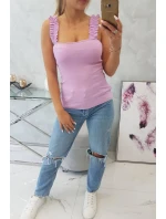Blúzka bez ramienok s volánikmi vo fialovej farbe Blúzka bez ramienok s volánikmi vo fialovej farbe