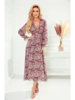 Dámske šifónové midi šaty s hnedým vzorom "boho" 378-1 Dámske šifónové midi šaty s hnedým vzorom "boho" 378-1