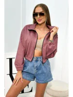 Semišová mikina na zips tmavo ružová