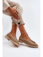 Zazoo 3420 Zamszowe Mokasyny Damskie Na Płaskim Obcasie Beżowe