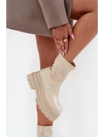 Botki Na Masywnej Platformie Eko Skórzane Beżowe Kylira