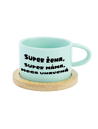 SUPER ŽENA, SUPER MAMA, MEGA ÚNAVA - mätový hrnček 200 ml SUPER ŽENA, SUPER MAMA, MEGA ÚNAVA - mätový hrnček 200 ml
