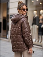 Dámska prešívaná prechodná bunda s kapucňou, hnedá, FashionStreet TY5782 Dámska prešívaná prechodná bunda s kapucňou, hnedá, FashionStreet TY5782