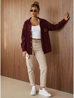 Dámska oversize košeľová bunda z kordovej látky, vínová, FashionStreet TY6055 Dámska oversize košeľová bunda z kordovej látky, vínová, FashionStreet TY6055