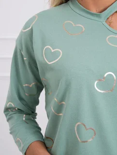 Blúzka s potlačou srdca tmavo mätová