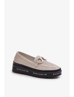 Dámske kožené mokasíny na platforme so zdobením S.Barski béžové Dámske kožené mokasíny na platforme so zdobením S.Barski béžové