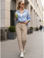 Dámske džínsy s opaskom mom fit light beige FashionStreet UY2879