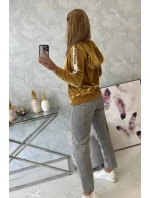 Horčicová velúrová mikina s kapucňou