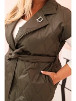 Dámske Plus veľkosť prešívaná vesta s opaskom a golierom Khaki