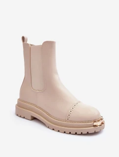 Damskie Skórzane Botki Sztyblety Beżowe Nialee