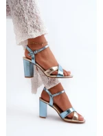 Eko Skórzane Sandały Na Obcasie Słupku Niebiesko-Złote Abilica