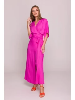 S406 Viskózové maxi šaty so zavinovacím vzorom - lila