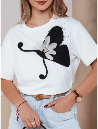 Dámske bavlnené tričko s PEARLI biele FashionStreet RY2718 Dámske bavlnené tričko s PEARLI biele FashionStreet RY2718