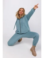 M761 Mikina s kapucňou na zips a klokaním vreckom - agáve