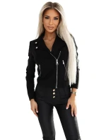 481-2 Semišová košeľa s dlhými rukávmi a zipsami - ČIERNA