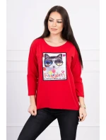 Blúzka s 3D grafikou mačky červená