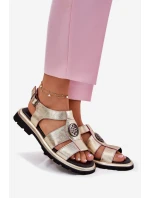 Skórzane Sandały Damskie Lakierowane Z Ozdobnym Detalem Artiker 56C0689 Złote