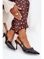 Lakierowane Czółenka Z Odkrytą Piętą I Paseczkami Czarne Ravira