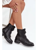 Skórzane Botki Damskie Z Ozdobnymi Kwiatkami Ocieplane Czarne Belverine