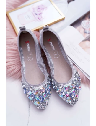 Kožené balerínky s ozdobnými kameňmi Silver Crystal Kožené balerínky s ozdobnými kameňmi Silver Crystal