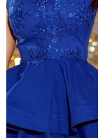 Exkluzívne šaty s čipkovaným výstrihom Numoco CHARLOTTE - modré