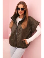 Dámska prešívaná vesta 5684 Khaki tmavozelená - K-Fashion