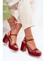 Eko Skórzane Sandały Na Słupku Bordowe Lillita