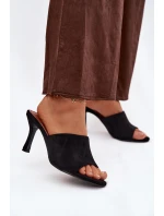 Dámské pantofle na podpatku z eko semiše černé Isolia