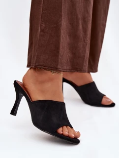 Dámské pantofle na podpatku z eko semiše černé Isolia